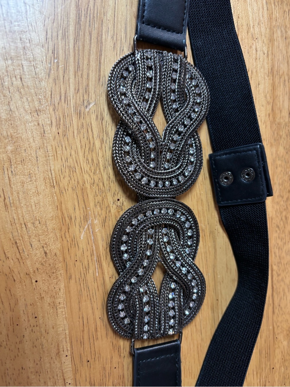Black Elastic Stretch Belt Double Knot Rhinestones - Picture 7 of 9